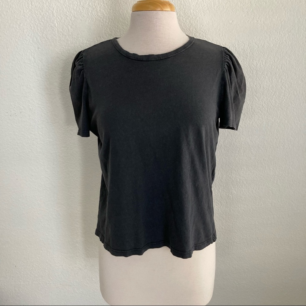 Zara puff shoulder tee shirt minimalist feminine neutral